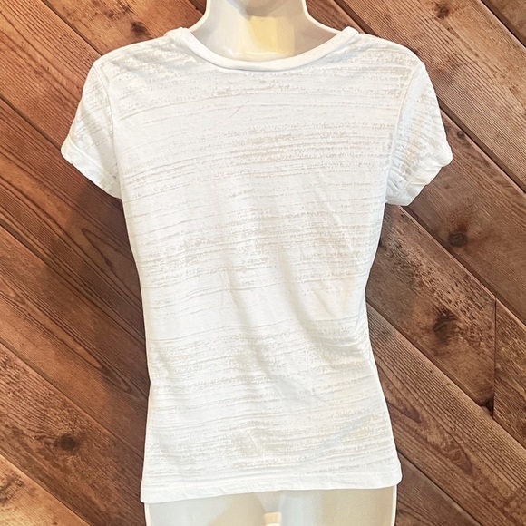 Express New Love graphic print short sleeve pullover top white gold floral small - Picture 2 of 8